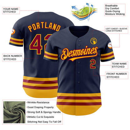 Custom Navy Maroon-Gold Line Authentic Baseball Jersey - Sky-Custom