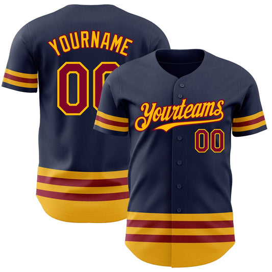 Custom Navy Maroon-Gold Line Authentic Baseball Jersey - Sky-Custom