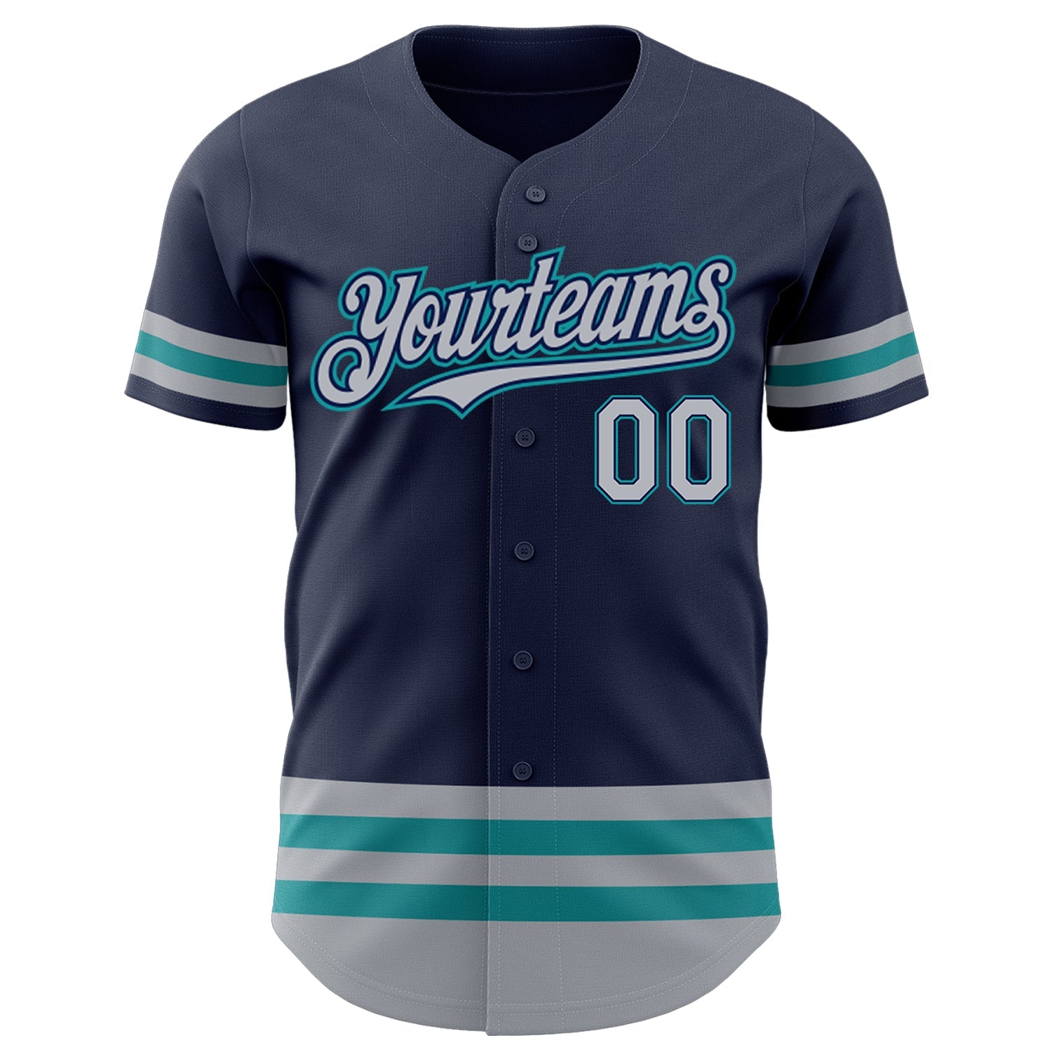 Custom Navy Gray-Teal Line Authentic Baseball Jersey - Sky-Custom