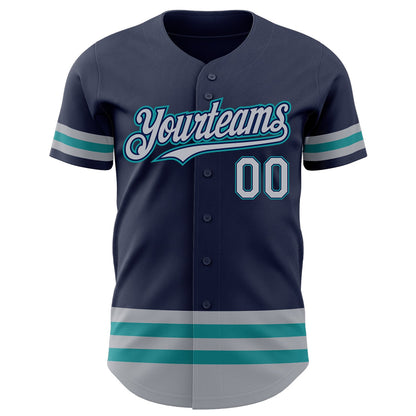Custom Navy Gray-Teal Line Authentic Baseball Jersey - Sky-Custom