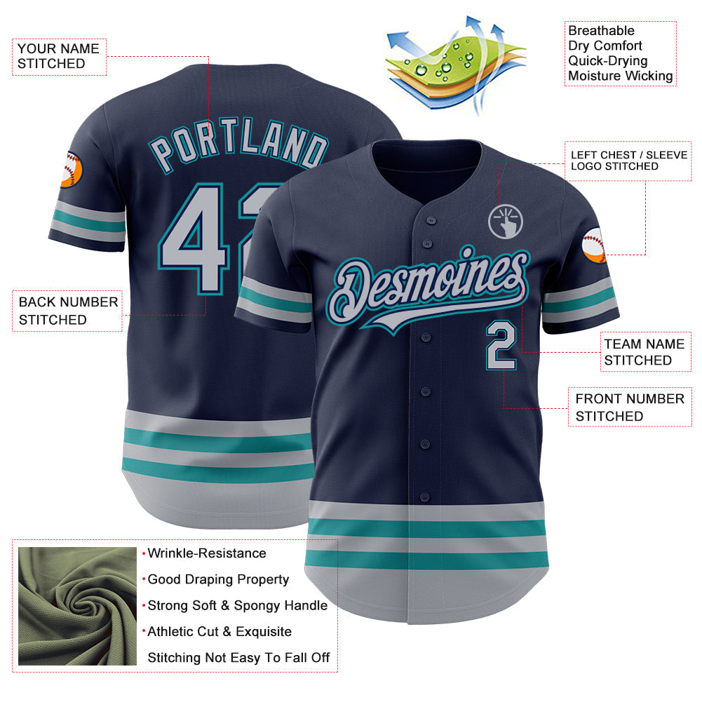Custom Navy Gray-Teal Line Authentic Baseball Jersey - Sky-Custom
