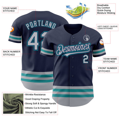 Custom Navy Gray-Teal Line Authentic Baseball Jersey - Sky-Custom