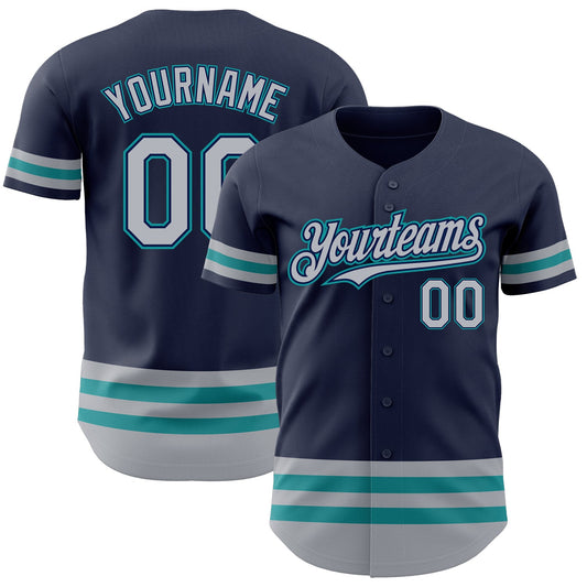 Custom Navy Gray-Teal Line Authentic Baseball Jersey - Sky-Custom
