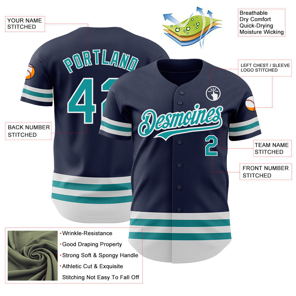 Custom Navy Teal-White Line Authentic Baseball Jersey - Sky-Custom