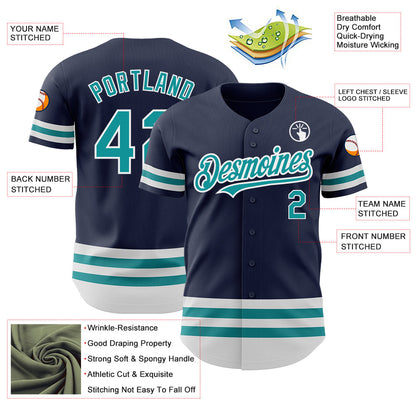 Custom Navy Teal-White Line Authentic Baseball Jersey - Sky-Custom