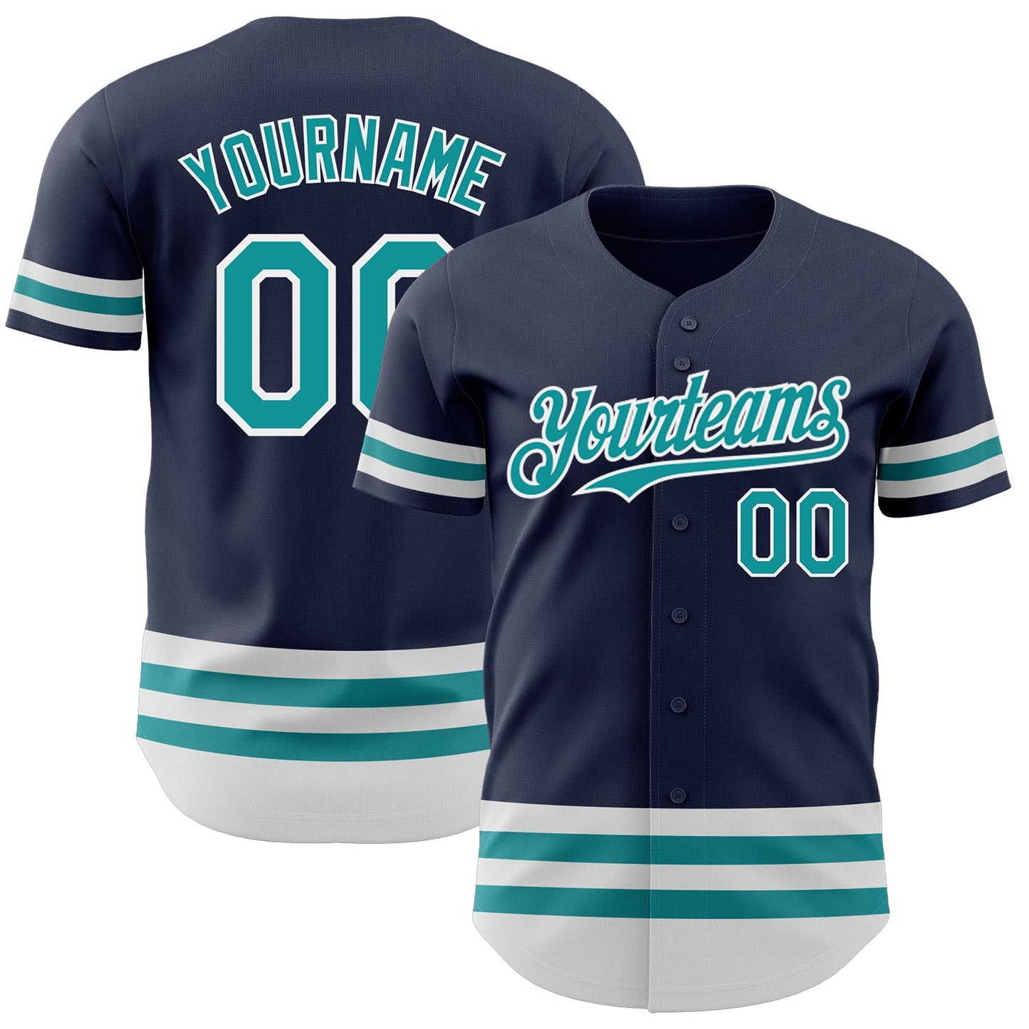 Custom Navy Teal-White Line Authentic Baseball Jersey - Sky-Custom