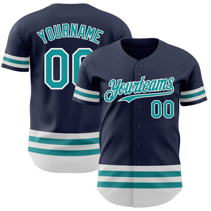Custom Navy Teal-White Line Authentic Baseball Jersey - Sky-Custom