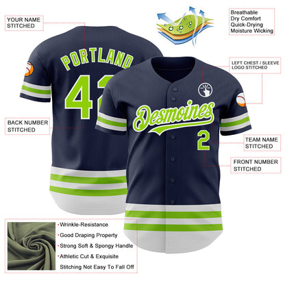 Custom Navy Neon Green-White Line Authentic Baseball Jersey - Sky-Custom