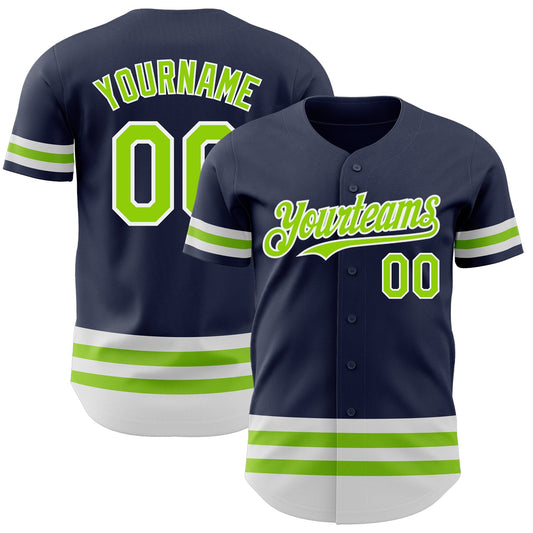 Custom Navy Neon Green-White Line Authentic Baseball Jersey - Sky-Custom