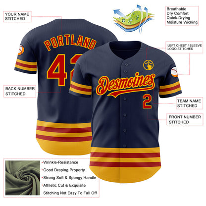 Custom Navy Red-Gold Line Authentic Baseball Jersey - Sky-Custom