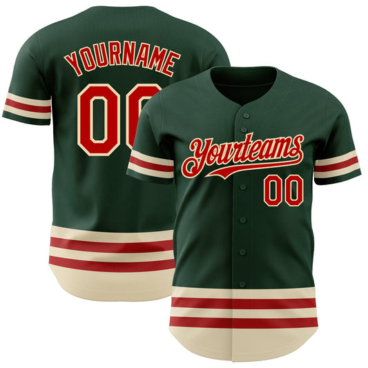 Custom Green Red-Cream Line Authentic Baseball Jersey - Sky-Custom