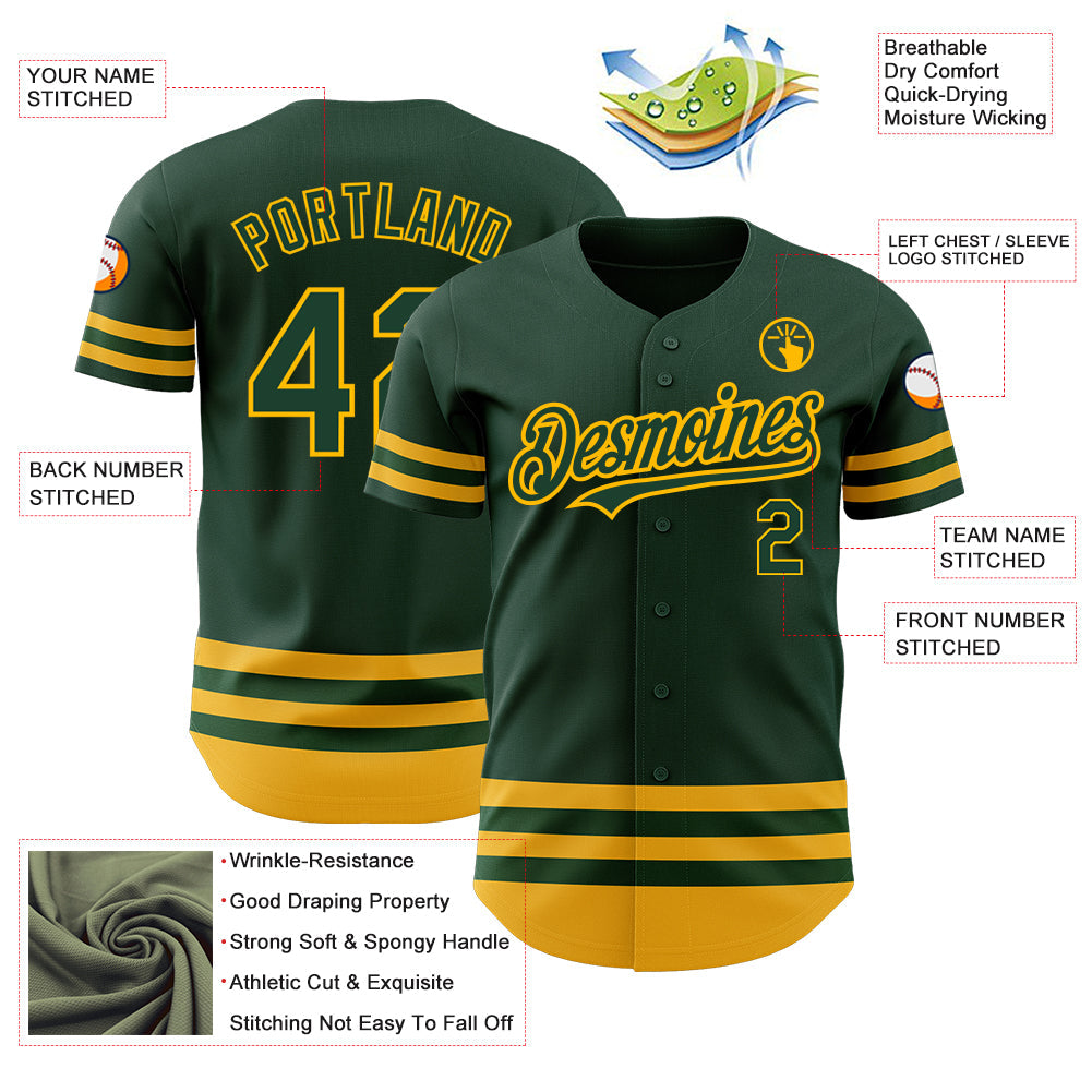 Custom Green Gold Line Authentic Baseball Jersey - Sky-Custom