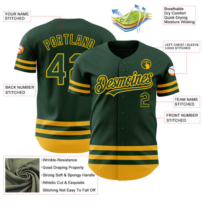 Custom Green Gold Line Authentic Baseball Jersey - Sky-Custom