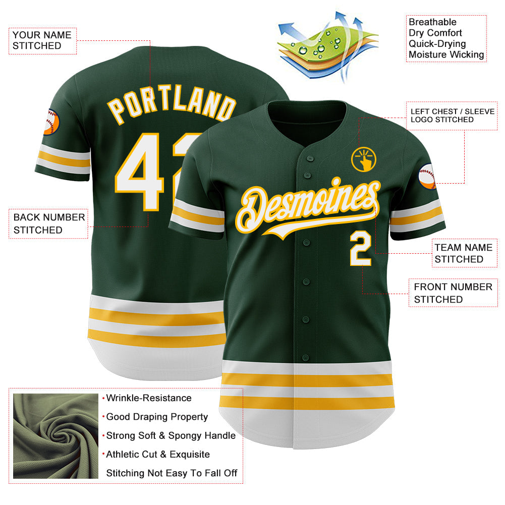 Custom Green White-Gold Line Authentic Baseball Jersey - Sky-Custom