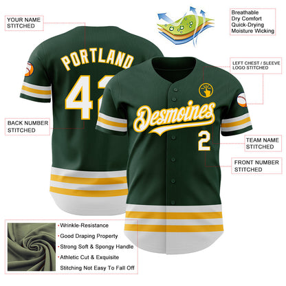 Custom Green White-Gold Line Authentic Baseball Jersey - Sky-Custom