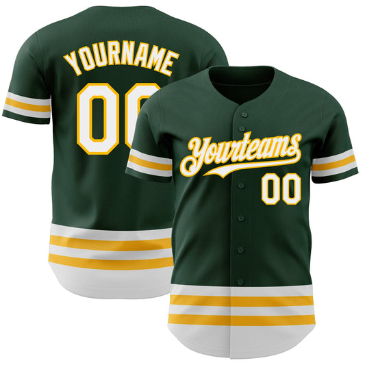 Custom Green White-Gold Line Authentic Baseball Jersey - Sky-Custom