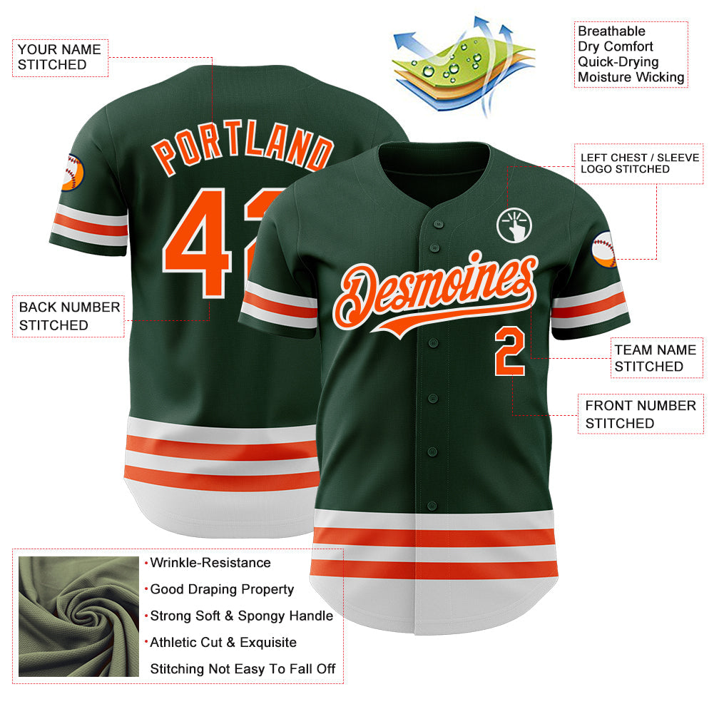 Custom Green Orange-White Line Authentic Baseball Jersey - Sky-Custom