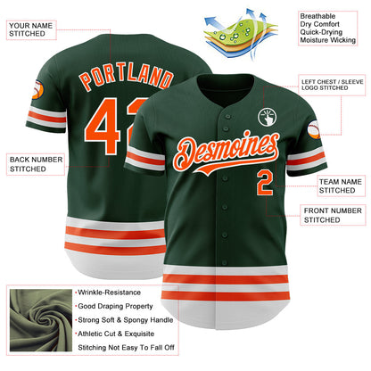Custom Green Orange-White Line Authentic Baseball Jersey - Sky-Custom