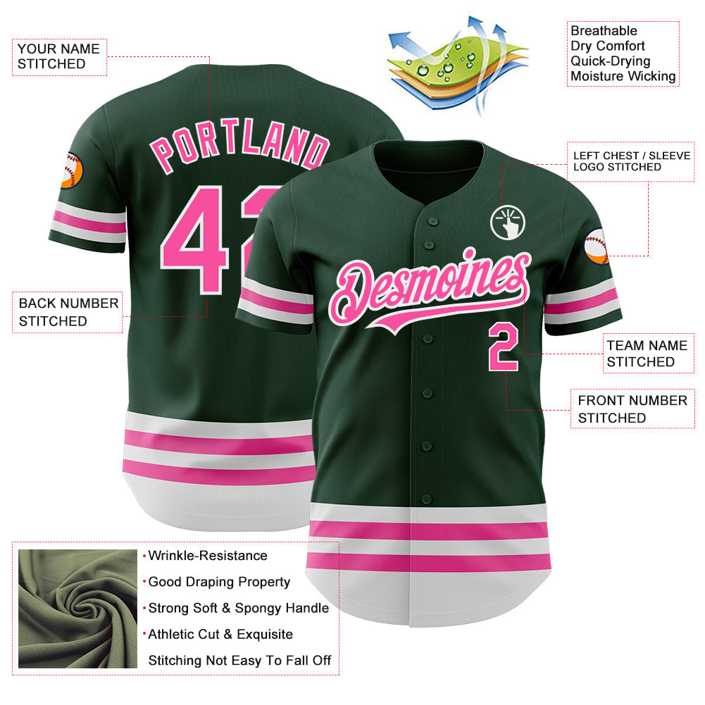 Custom Green Pink-White Line Authentic Baseball Jersey - Sky-Custom