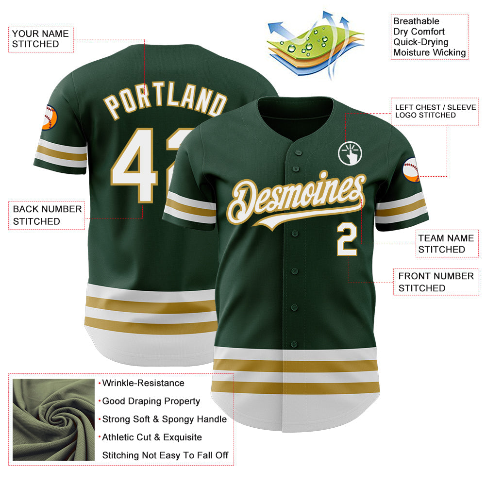 Custom Green White-Old Gold Line Authentic Baseball Jersey - Sky-Custom