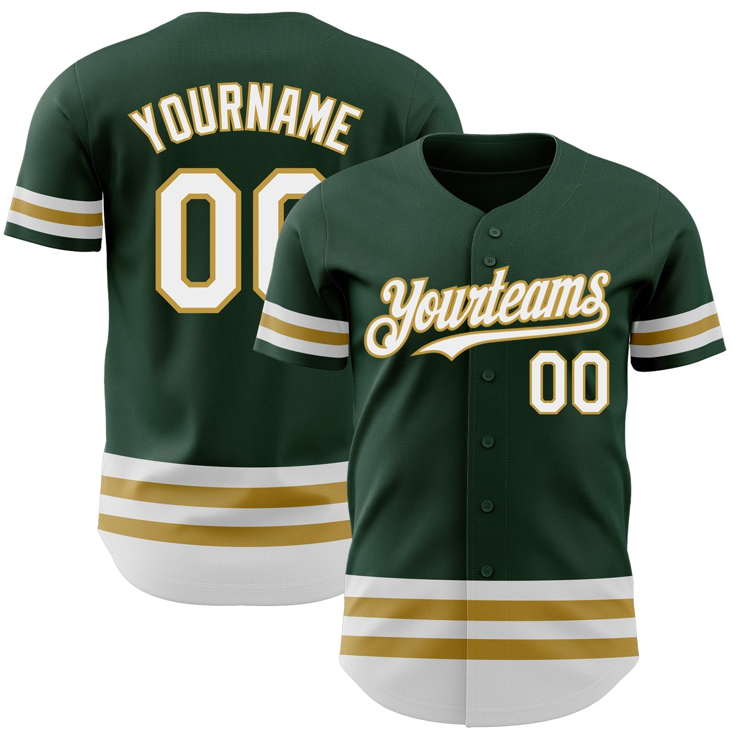 Custom Green White-Old Gold Line Authentic Baseball Jersey - Sky-Custom