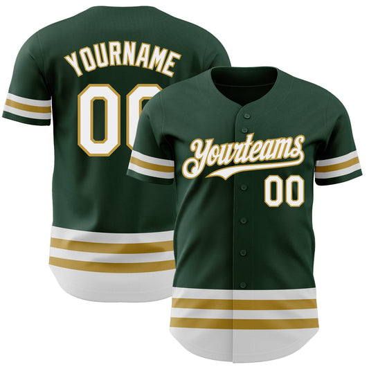 Custom Green White-Old Gold Line Authentic Baseball Jersey - Sky-Custom