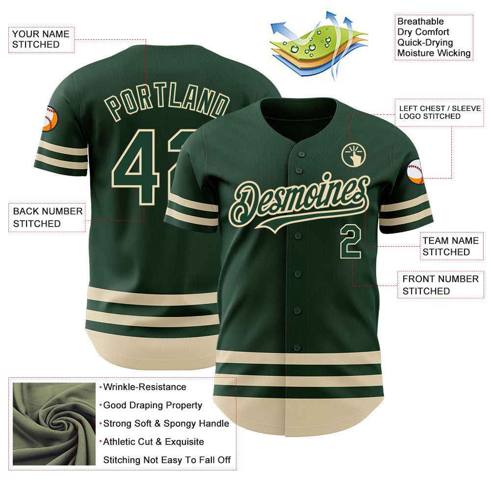 Custom Green Cream Line Authentic Baseball Jersey - Sky-Custom