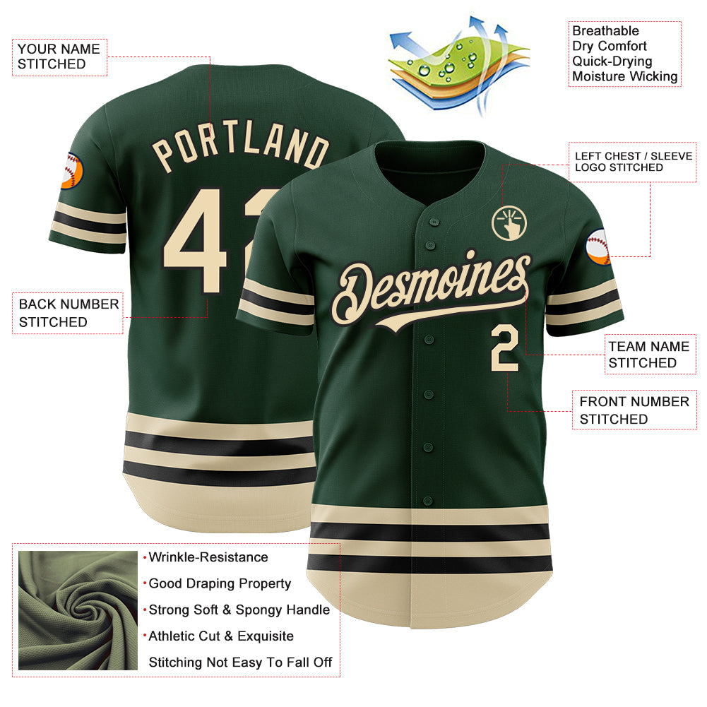 Custom Green Cream-Black Line Authentic Baseball Jersey - Sky-Custom