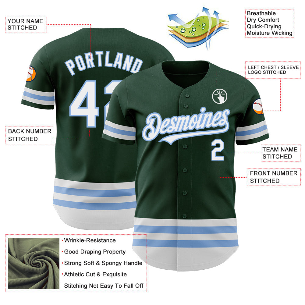 Custom Green White-Light Blue Line Authentic Baseball Jersey - Sky-Custom