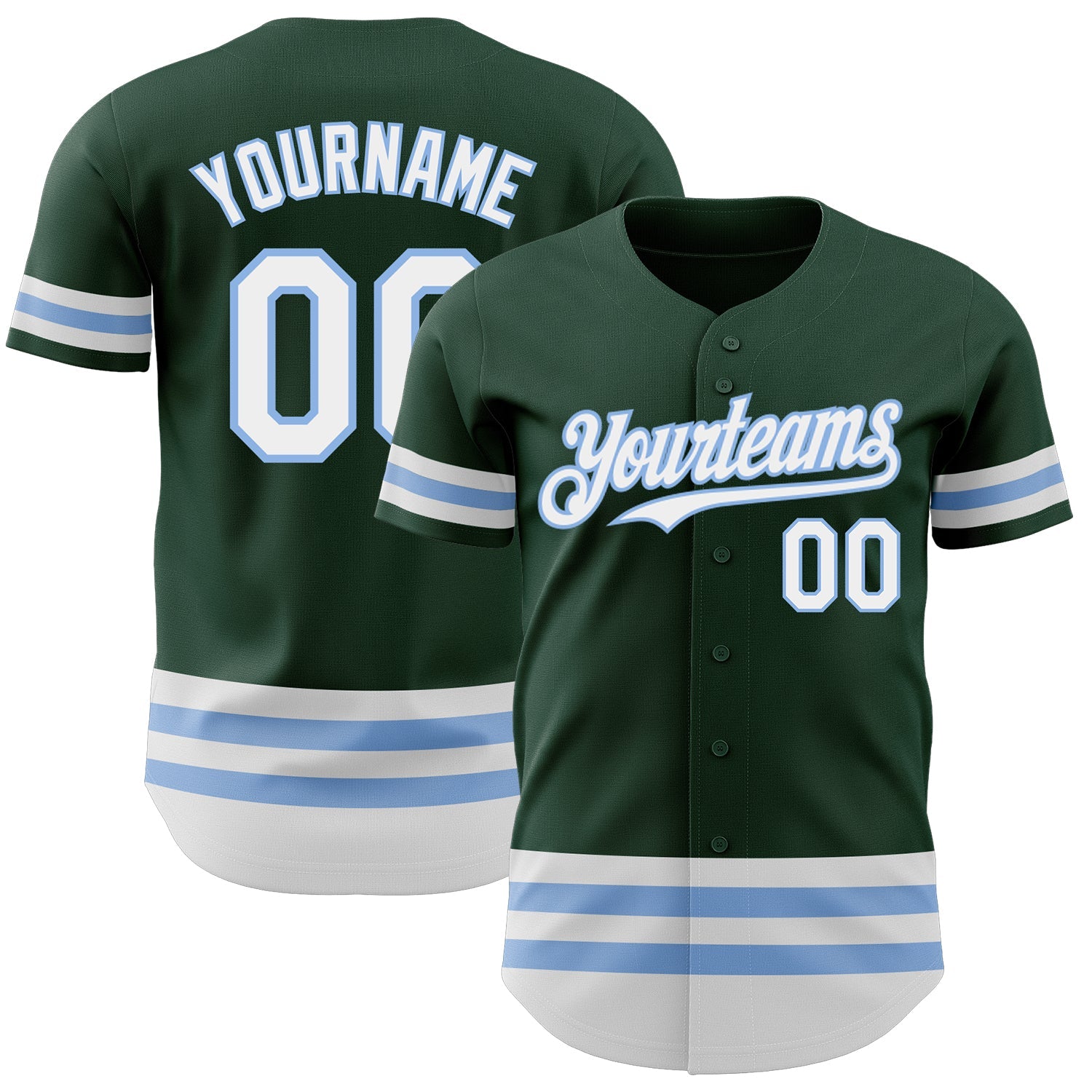 Custom Green White-Light Blue Line Authentic Baseball Jersey - Sky-Custom