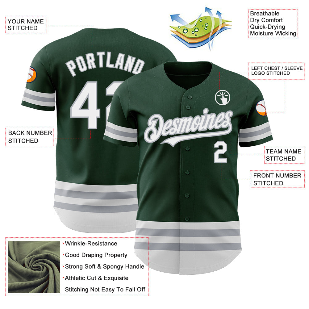 Custom Green White-Gray Line Authentic Baseball Jersey - Sky-Custom