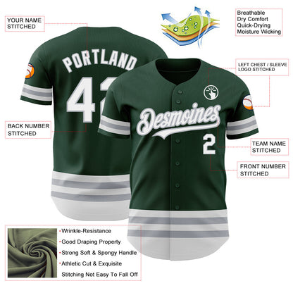 Custom Green White-Gray Line Authentic Baseball Jersey - Sky-Custom