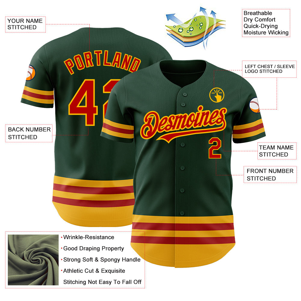 Custom Green Red-Gold Line Authentic Baseball Jersey - Sky-Custom