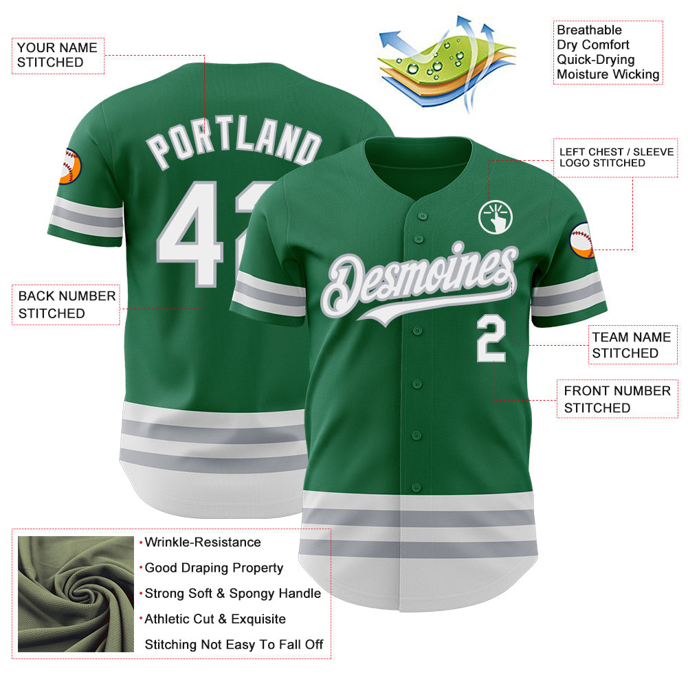 Custom Kelly Green White-Gray Line Authentic Baseball Jersey - Sky-Custom