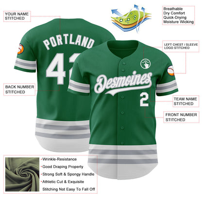 Custom Kelly Green White-Gray Line Authentic Baseball Jersey - Sky-Custom