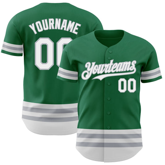 Custom Kelly Green White-Gray Line Authentic Baseball Jersey - Sky-Custom