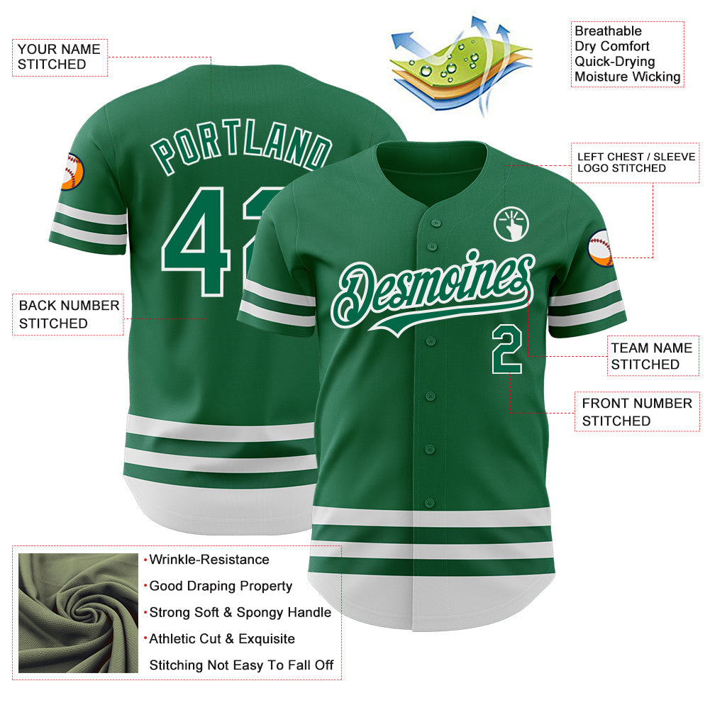 Custom Kelly Green White Line Authentic Baseball Jersey - Sky-Custom