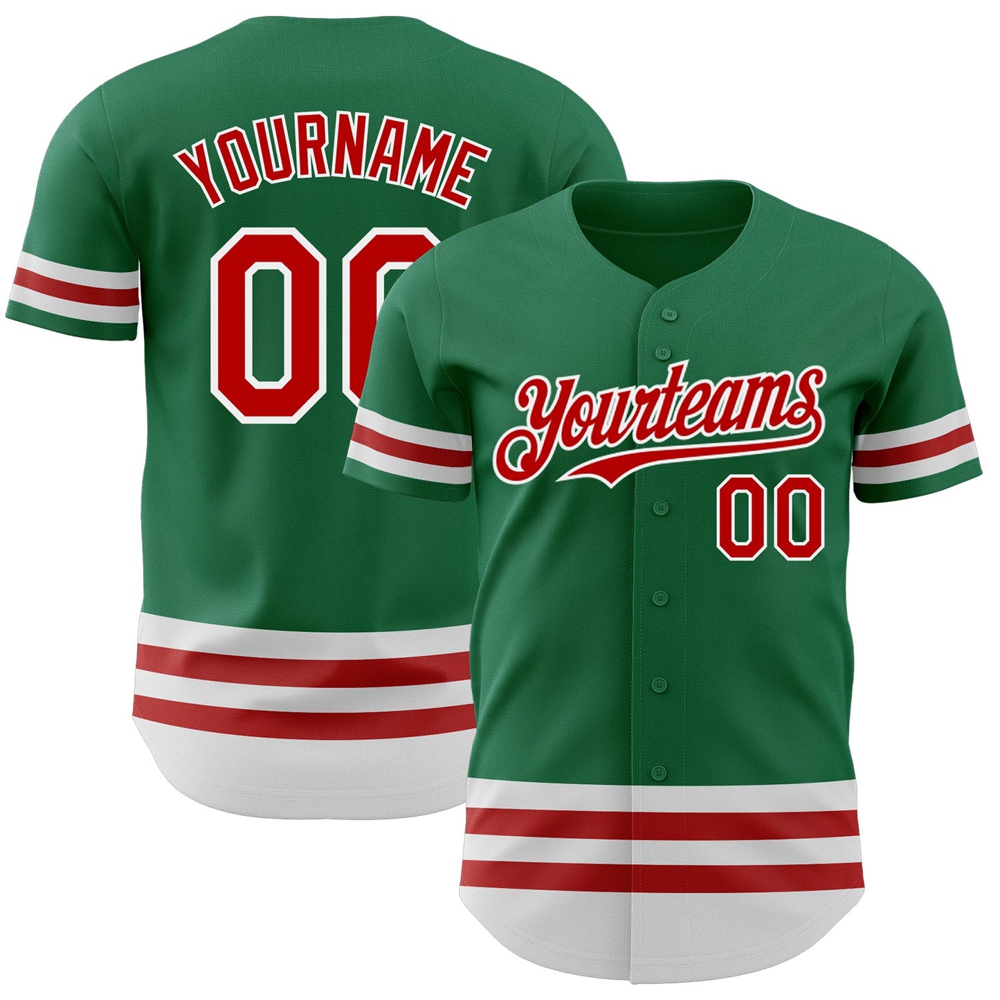 Custom Kelly Green Red-White Line Authentic Baseball Jersey - Sky-Custom