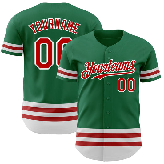 Custom Kelly Green Red-White Line Authentic Baseball Jersey - Sky-Custom