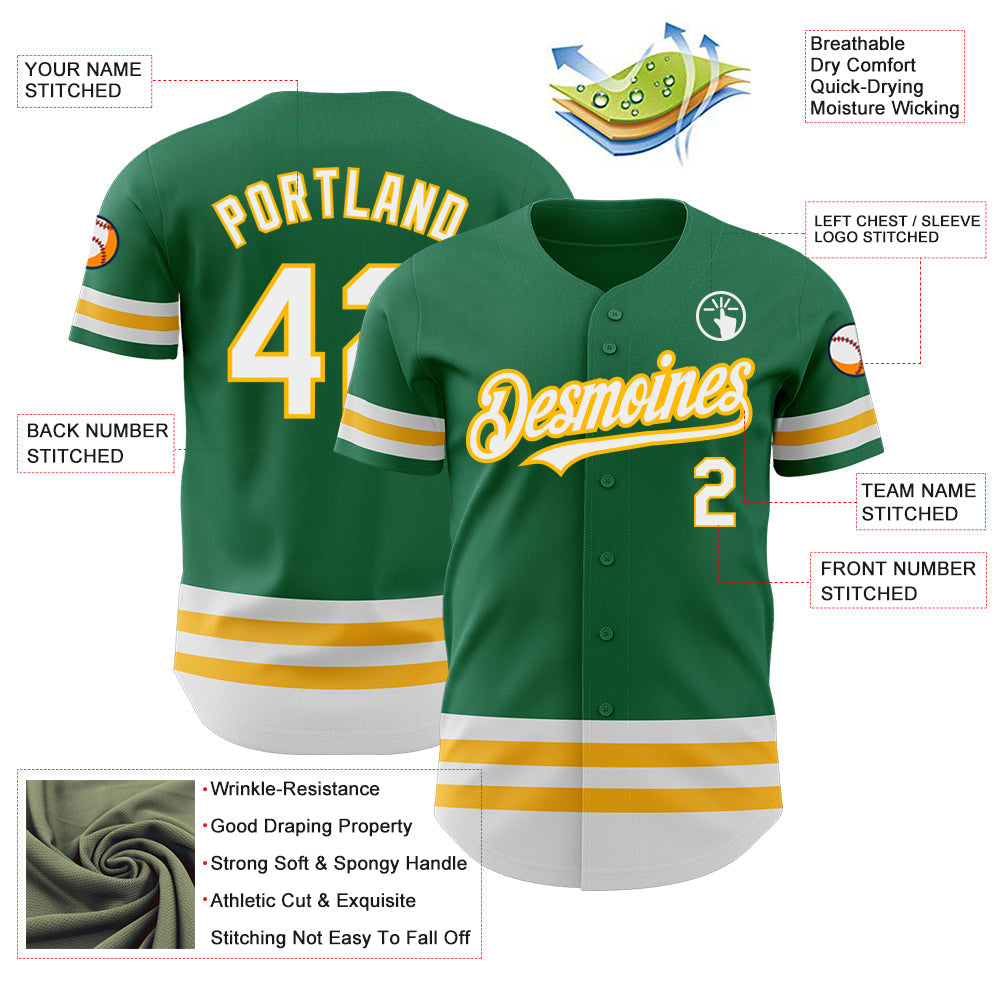 Custom Kelly Green White-Gold Line Authentic Baseball Jersey - Sky-Custom