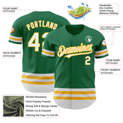 Custom Kelly Green White-Gold Line Authentic Baseball Jersey - Sky-Custom