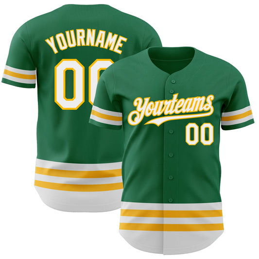 Custom Kelly Green White-Gold Line Authentic Baseball Jersey - Sky-Custom