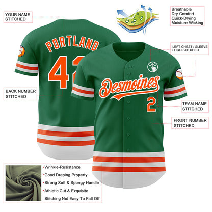 Custom Kelly Green Orange-White Line Authentic Baseball Jersey - Sky-Custom