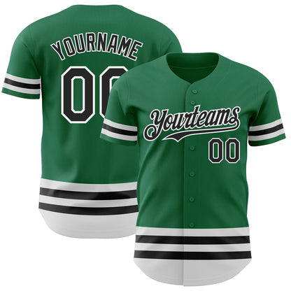 Custom Kelly Green Black-White Line Authentic Baseball Jersey - Sky-Custom