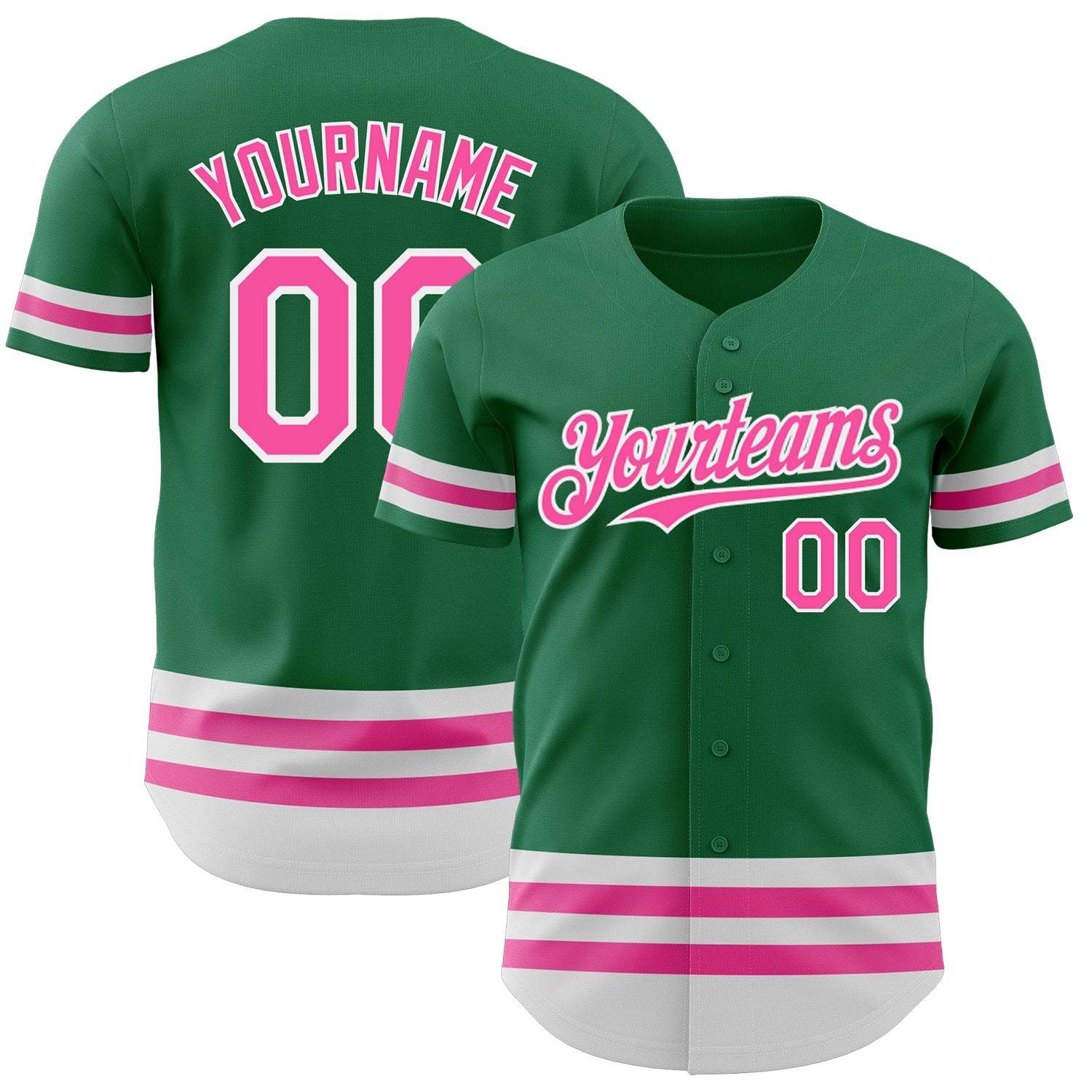 Custom Kelly Green Pink-White Line Authentic Baseball Jersey - Sky-Custom