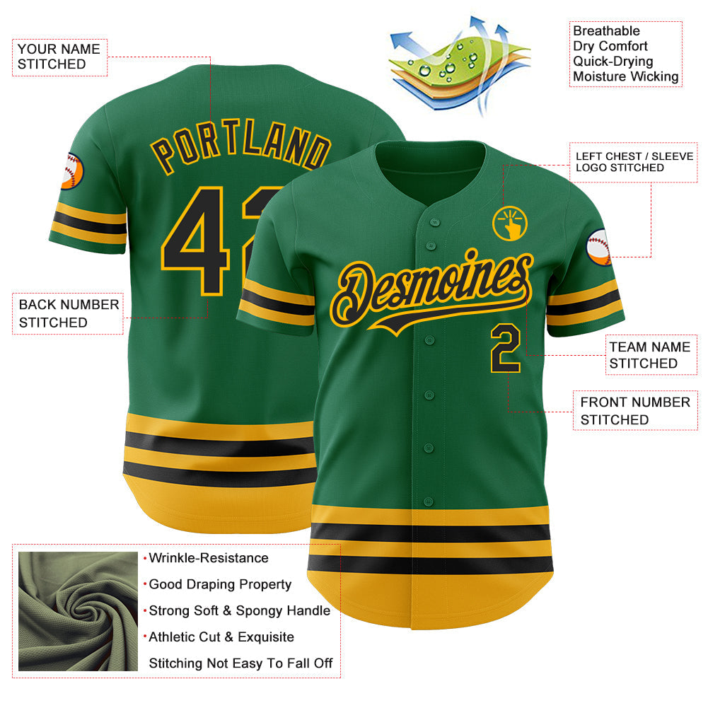 Custom Kelly Green Black-Gold Line Authentic Baseball Jersey - Sky-Custom