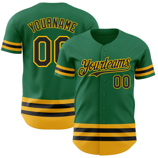 Custom Kelly Green Black-Gold Line Authentic Baseball Jersey - Sky-Custom