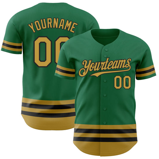Custom Kelly Green Old Gold-Black Line Authentic Baseball Jersey - Sky-Custom