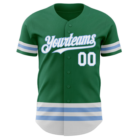Custom Kelly Green White-Light Blue Line Authentic Baseball Jersey - Sky-Custom