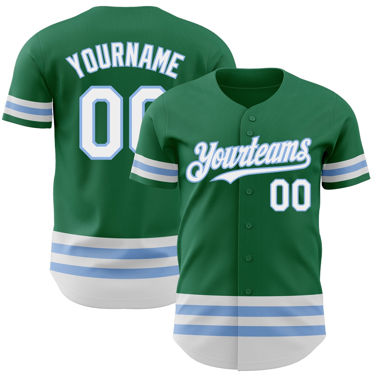 Custom Kelly Green White-Light Blue Line Authentic Baseball Jersey - Sky-Custom